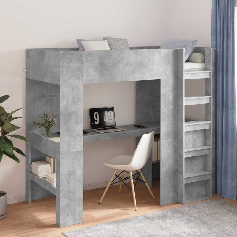 Casa si Gradina - Mobilier - Paturi si accesorii - Paturi - Cadru de pat supraetajat cu birou Gri din beton 80 x 200 cm - Infinity.ro