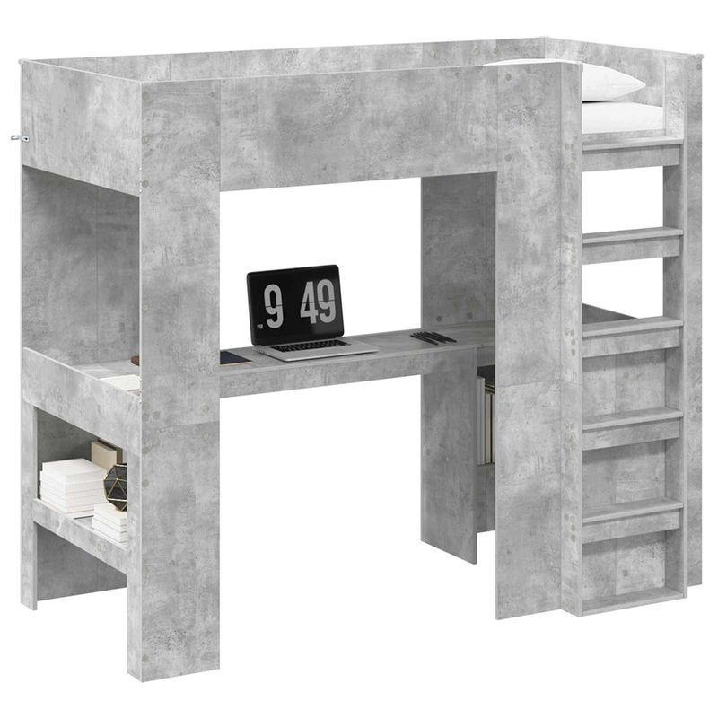 Casa si Gradina - Mobilier - Paturi si accesorii - Paturi - Cadru de pat supraetajat cu birou Gri din beton 80 x 200 cm - Infinity.ro