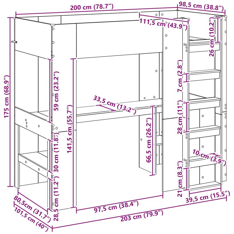 Casa si Gradina - Mobilier - Paturi si accesorii - Paturi - Cadru de pat supraetajat cu birou Gri din beton 80 x 200 cm - Infinity.ro