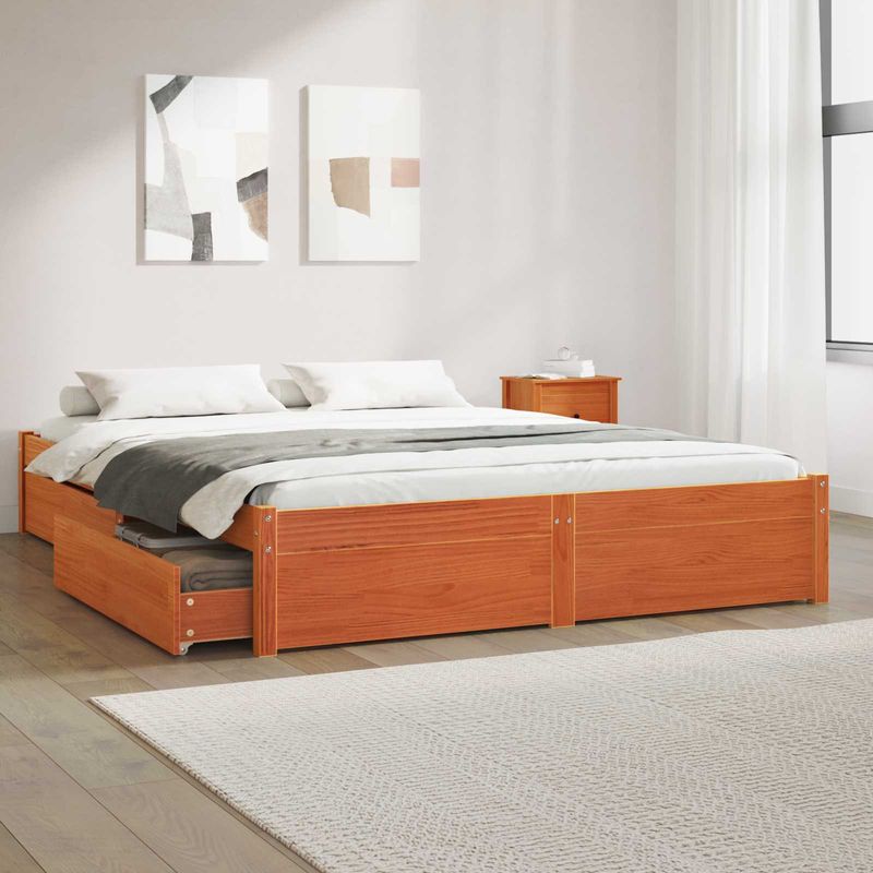 Casa si Gradina - Mobilier - Paturi si accesorii - Paturi - Cadru de pat Maroniu cerat 140 x 200 cm Lemn de pin masiv - Infinity.ro