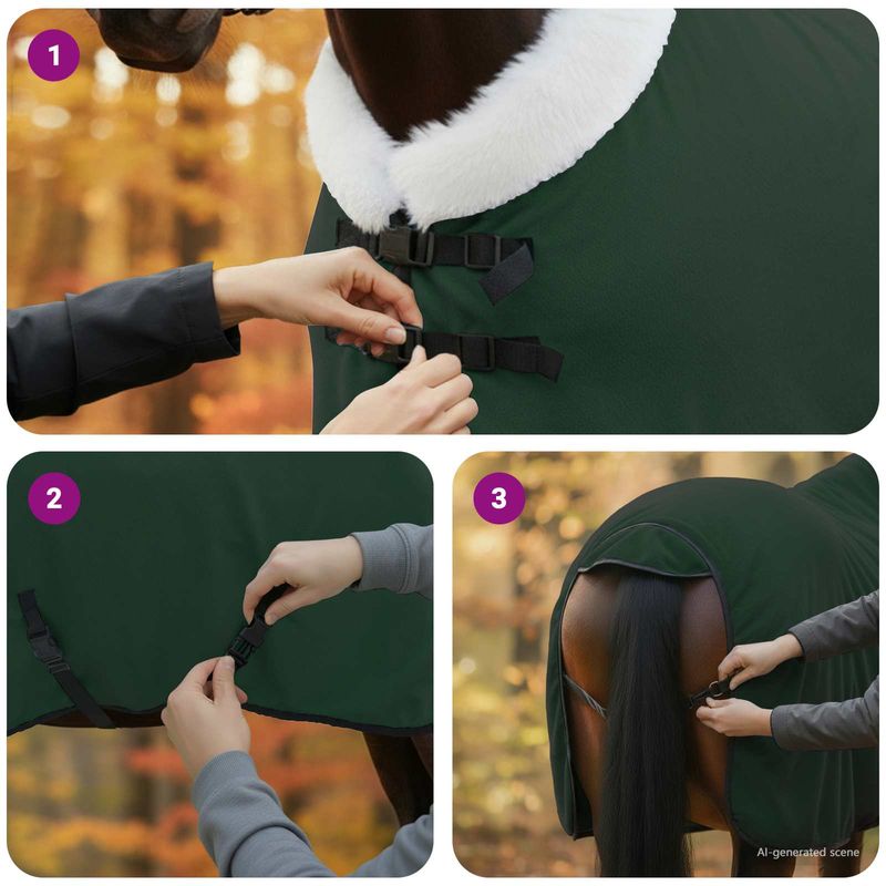 Sport si Outdoor - Accesorii si echipamente sportive - Echitatie - Patura pentru cai Verde inchis complet 105 cm Fleece polar - Infinity.ro
