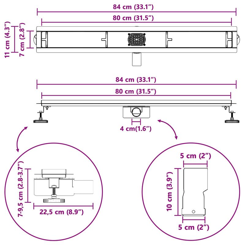 Casa si Gradina - Sanitare - Instalatii hidro - Tevi - Scurgere pentru dus cu capac din sticla si sifon de 360° 80 cm - Infinity.ro