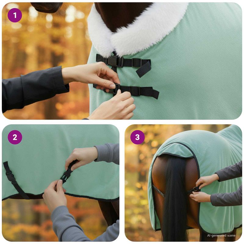 Sport si Outdoor - Accesorii si echipamente sportive - Echitatie - Patura pentru cai Verde inchis complet 105 cm Fleece polar - Infinity.ro