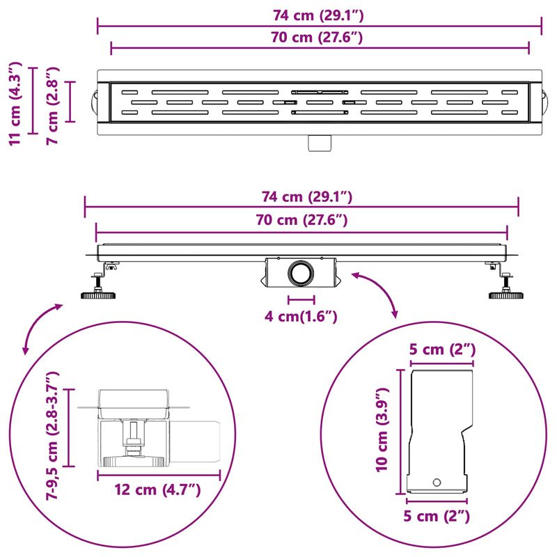 Casa si Gradina - Constructii - Materiale constructii - Sisteme de scurgere - Drenaj pentru dus cu design pe linie Argintiu 70 cm - Infinity.ro
