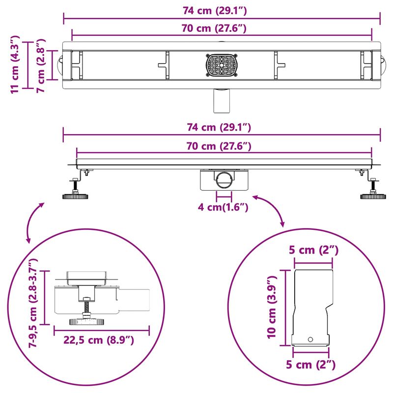Casa si Gradina - Sanitare - Instalatii hidro - Tevi - Scurgere pentru dus cu capac din sticla si sifon de 360° 70 cm - Infinity.ro