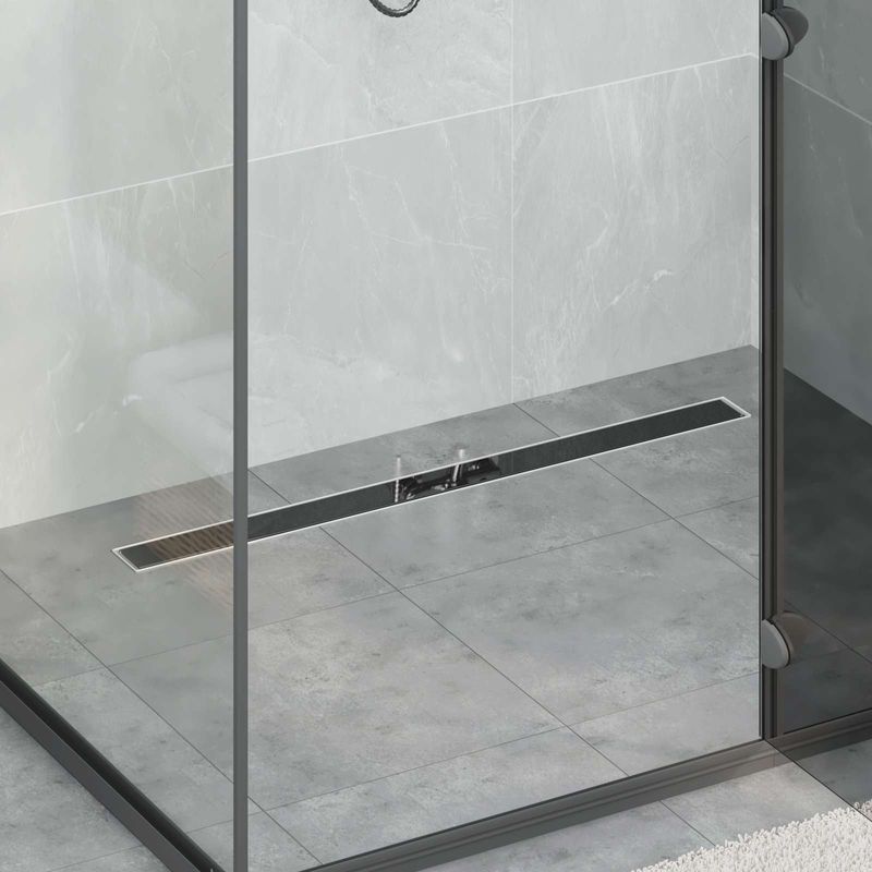 Casa si Gradina - Constructii - Materiale constructii - Sisteme de scurgere - Drenaj pentru dus cu capac din sticla Negru 90 cm - Infinity.ro
