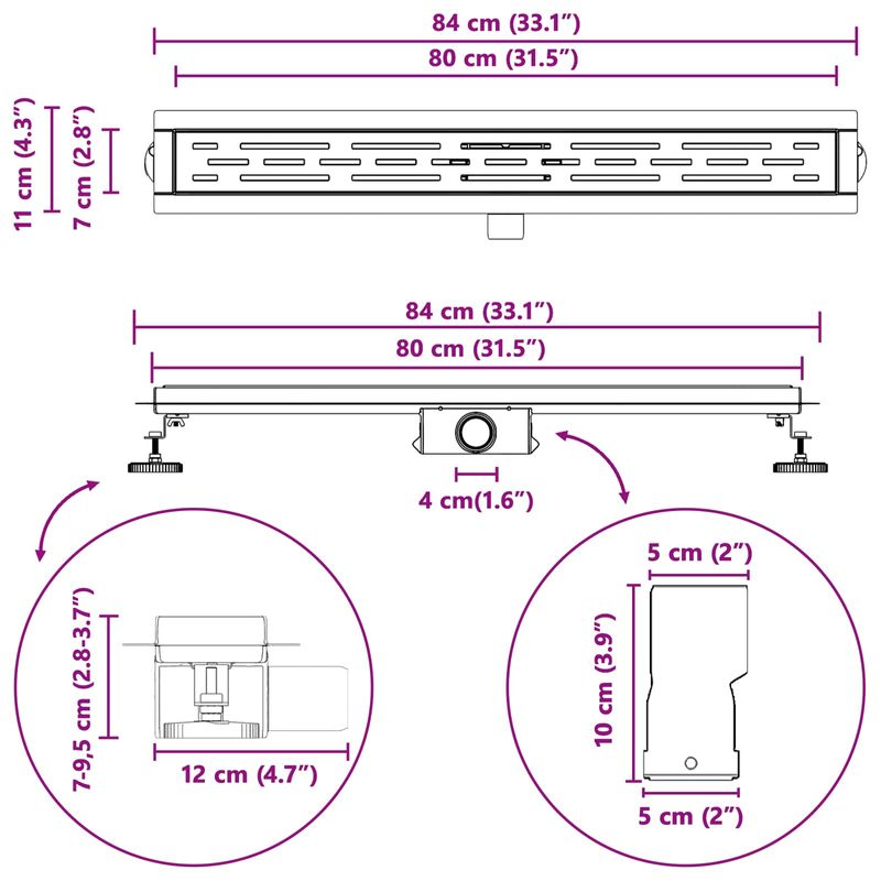Casa si Gradina - Constructii - Materiale constructii - Sisteme de scurgere - Drenaj pentru dus cu design pe linie Argintiu 80 cm - Infinity.ro