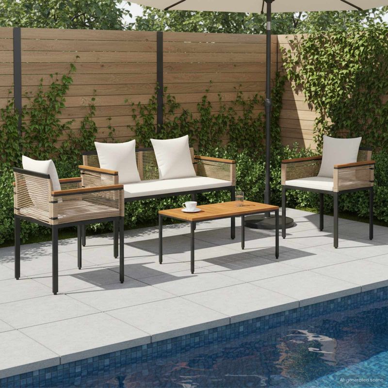 Casa si Gradina - Gradina si terasa - Mobilier exterior - Seturi mobila gradina - Set de Mobilier pentru Exterior 4 pcs Bej si alb crem Ratan PE - Infinity.ro