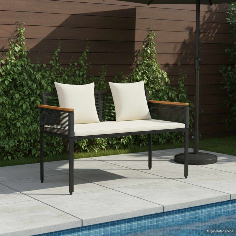 Casa si Gradina - Gradina si terasa - Mobilier exterior - Bancute de gradina - Banca de exterior cu perna Negru si Alb crem 117 x 54 x 74.5 cm - Infinity.ro