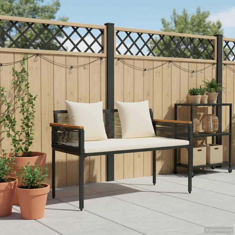 Casa si Gradina - Gradina si terasa - Mobilier exterior - Bancute de gradina - Banca de exterior cu perna Negru si Alb crem 117 x 54 x 74.5 cm - Infinity.ro