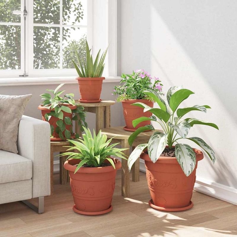 Casa si Gradina - Gradinarit si plante - Plante si ghivece - Ghivece si suporturi - Tava rotunda pentru flori 24 pcs Rosu caramida Ø 14 x 2 cm - Infinity.ro