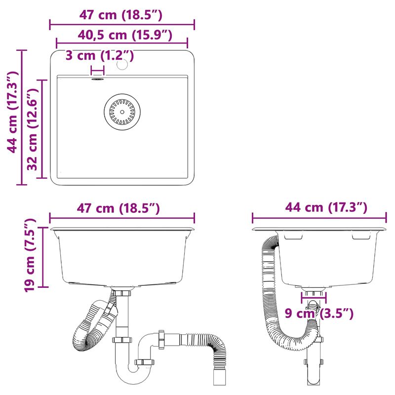 Casa si Gradina - Sanitare - Chiuveta bucatarie si accesorii - Chiuvete bucatarie - Chiuveta Gri 470 x 440 mm Granit - Infinity.ro