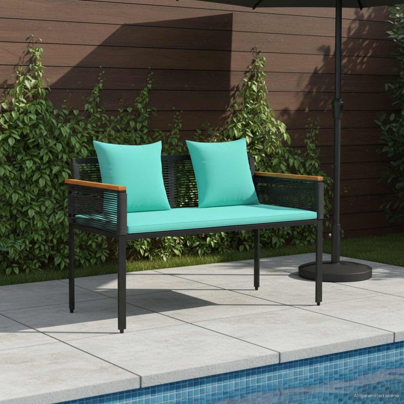 Casa si Gradina - Gradina si terasa - Mobilier exterior - Bancute de gradina - Banca de exterior Negru si Turcoaz 117 x 54 x 74.5 cm poliratan - Infinity.ro
