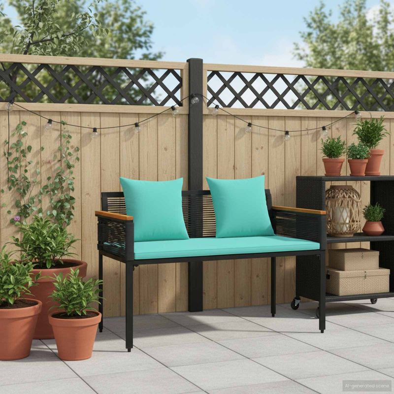 Casa si Gradina - Gradina si terasa - Mobilier exterior - Bancute de gradina - Banca de exterior Negru si Turcoaz 117 x 54 x 74.5 cm poliratan - Infinity.ro