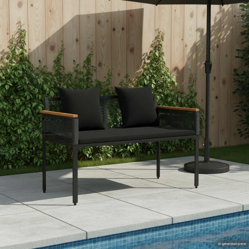 Casa si Gradina - Gradina si terasa - Mobilier exterior - Bancute de gradina - Banca de exterior cu perna Negru 117 x 54 x 74.5 cm poliratan - Infinity.ro