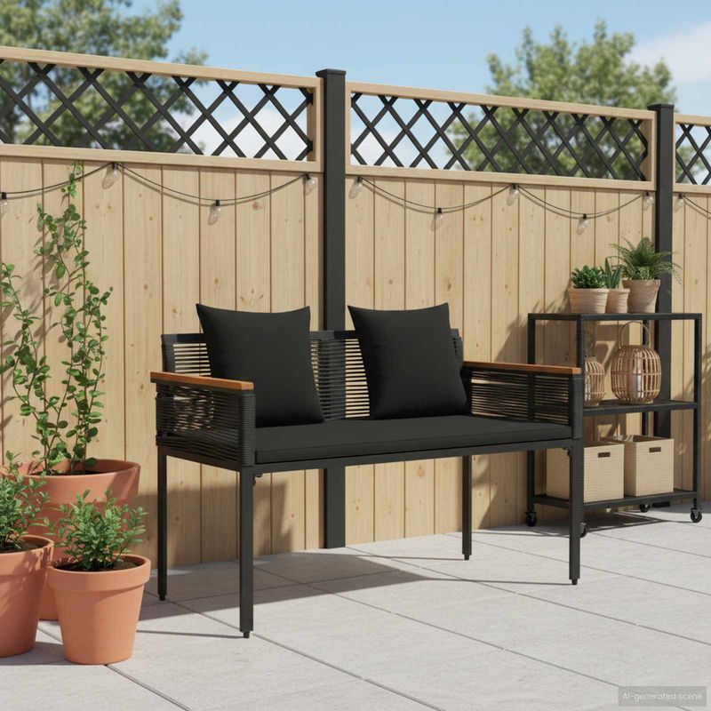 Casa si Gradina - Gradina si terasa - Mobilier exterior - Bancute de gradina - Banca de exterior cu perna Negru 117 x 54 x 74.5 cm poliratan - Infinity.ro