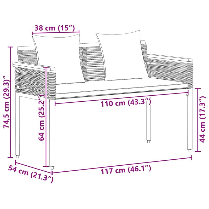 Casa si Gradina - Gradina si terasa - Mobilier exterior - Bancute de gradina - Banca de exterior cu perna Gri si gri inchis 117 x 54 x 74.5 cm - Infinity.ro