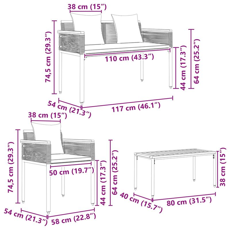 Casa si Gradina - Gradina si terasa - Mobilier exterior - Seturi mobila gradina - Set de Mobilier pentru Exterior 4 pcs Gri si gri inchis - Infinity.ro