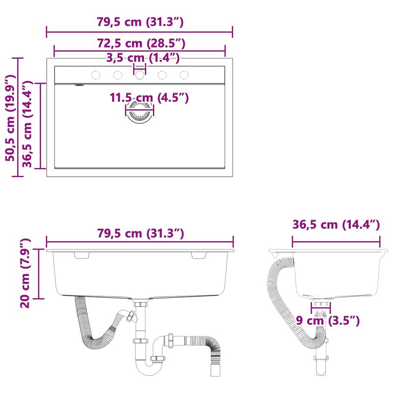 Casa si Gradina - Sanitare - Chiuveta bucatarie si accesorii - Chiuvete bucatarie - Chiuveta Bej 795 x 505 mm Granit - Infinity.ro
