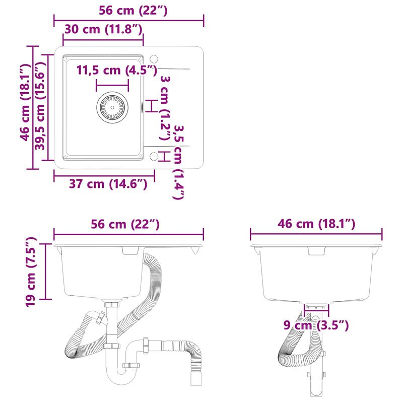 Casa si Gradina - Sanitare - Chiuveta bucatarie si accesorii - Chiuvete bucatarie - Chiuveta Gri 560 x 460 mm 80% Quartz si 20% Rasina - Infinity.ro