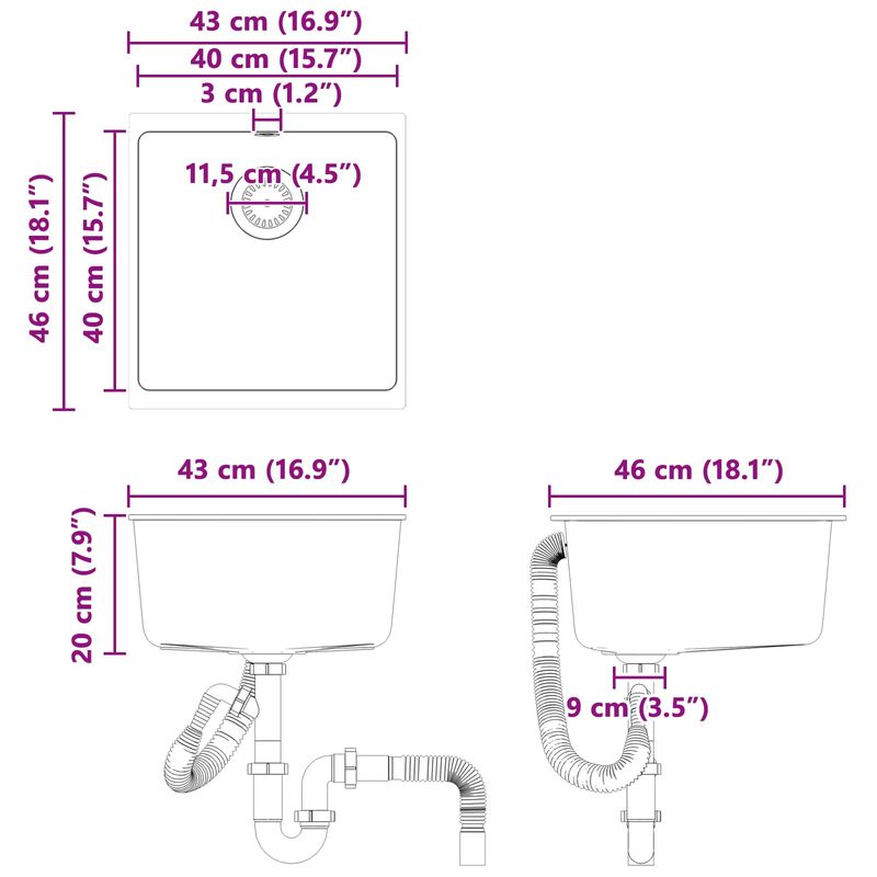 Casa si Gradina - Sanitare - Chiuveta bucatarie si accesorii - Chiuvete bucatarie - Chiuveta Gri 430 x 460 mm 80% Quartz si 20% Rasina - Infinity.ro