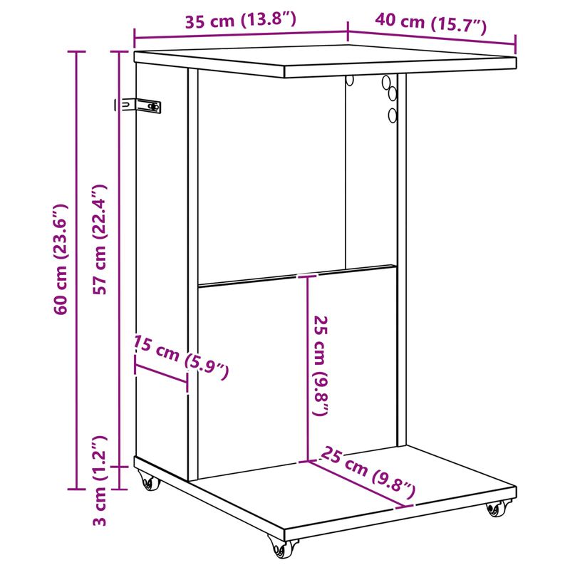 Casa si Gradina - Mobilier - Mese si birouri - Mese living - Masa laterala cu roata Lemn vechi 40 x 35 x 60 cm Lemn compozit - Infinity.ro