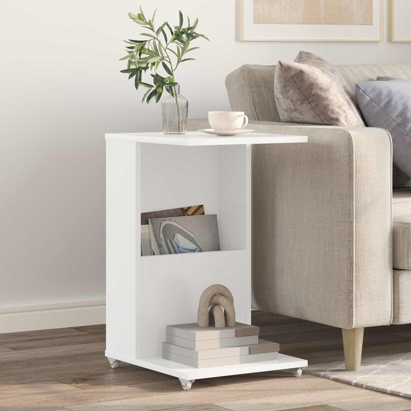 Casa si Gradina - Mobilier - Mese si birouri - Mese living - Masa laterala cu roata Alb 40 x 35 x 60 cm Lemn compozit - Infinity.ro