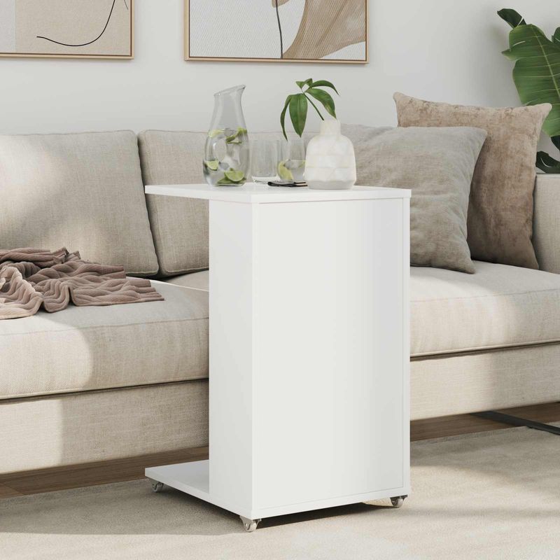 Casa si Gradina - Mobilier - Mese si birouri - Mese living - Masa laterala cu roata Alb 40 x 35 x 60 cm Lemn compozit - Infinity.ro