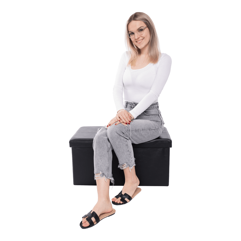 Casa si Gradina - Mobilier - Scaune si fotolii - Tabureti - Taburet pliabil, piele eco neagra, IMRA - Infinity.ro