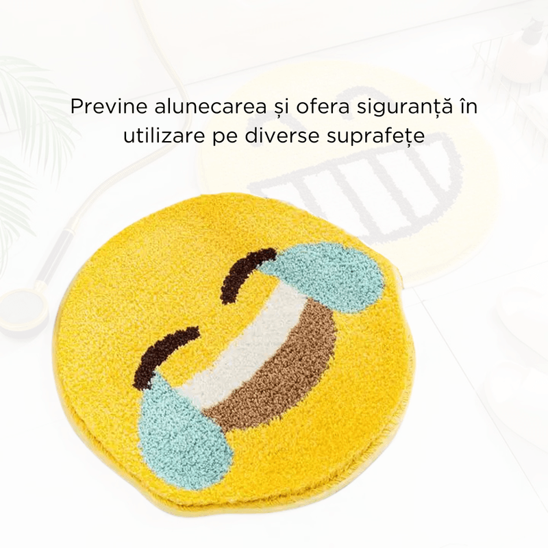 Casa si Gradina - Textile si covoare - Covoare - Covorase baie - Covoras Emojii Konzmann – Pentru Baie, Living, Dormitor, Hol, Diametru 60 cm,  Antiaderent, Lavabil, Moale si Pufos - Infinity.ro