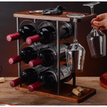 Casa si Gradina - Mobilier - Organizare si depozitare - Organizatoare pentru sertare si dulapuri - Suport din lemn organizator pentru 6 sticle de vin si 2 pahare - Infinity.ro