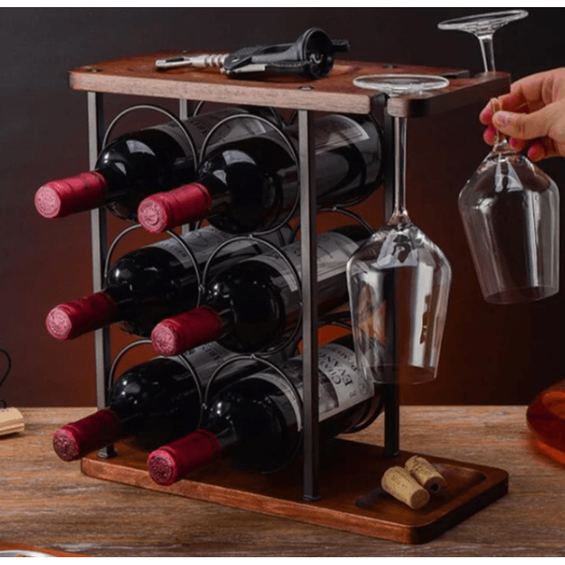 Casa si Gradina - Mobilier - Organizare si depozitare - Organizatoare pentru sertare si dulapuri - Suport din lemn organizator pentru 6 sticle de vin si 2 pahare - Infinity.ro
