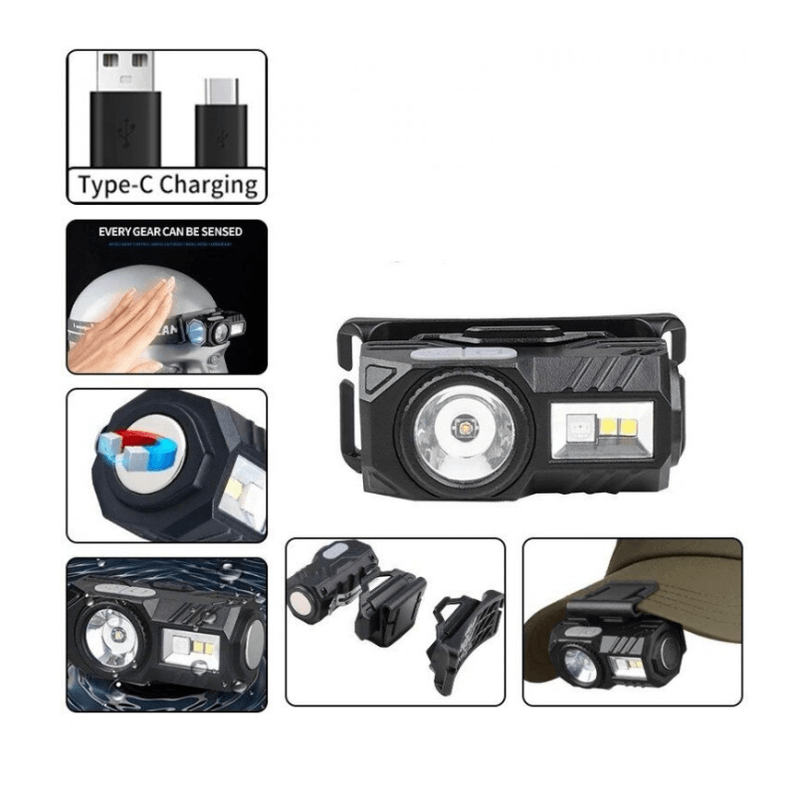 Casa si Gradina - Corpuri si surse de iluminat - Iluminat exterior - Lanterne - Lanterna de cap T131 cu senzor de miscare si clema pentru palarie USB XPE LED 400 lm - Infinity.ro