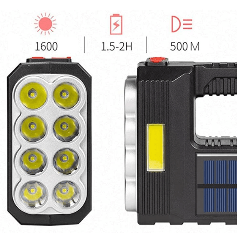 Casa si Gradina - Corpuri si surse de iluminat - Iluminat exterior - Lanterne - Lanterna de mana 8 LED+COB cu incarcare solara si USB Q SD623 - Infinity.ro