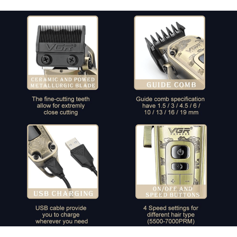 Ingrijire personala si Cosmetice - Aparate & accesorii ingrijire personala - Aparate de ras si tuns - Aparate de tuns - Aparat de tuns cu carcasa metalica premium VGR V 005 Afisaj LED - Infinity.ro