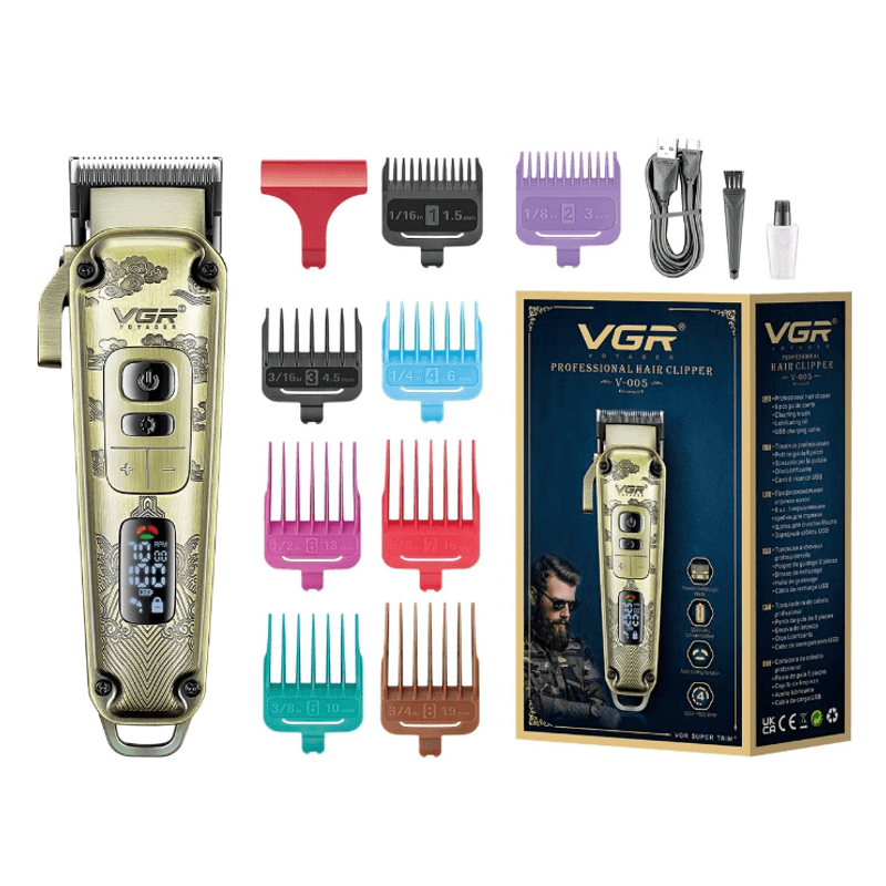 Ingrijire personala si Cosmetice - Aparate & accesorii ingrijire personala - Aparate de ras si tuns - Aparate de tuns - Aparat de tuns cu carcasa metalica premium VGR V 005 Afisaj LED - Infinity.ro