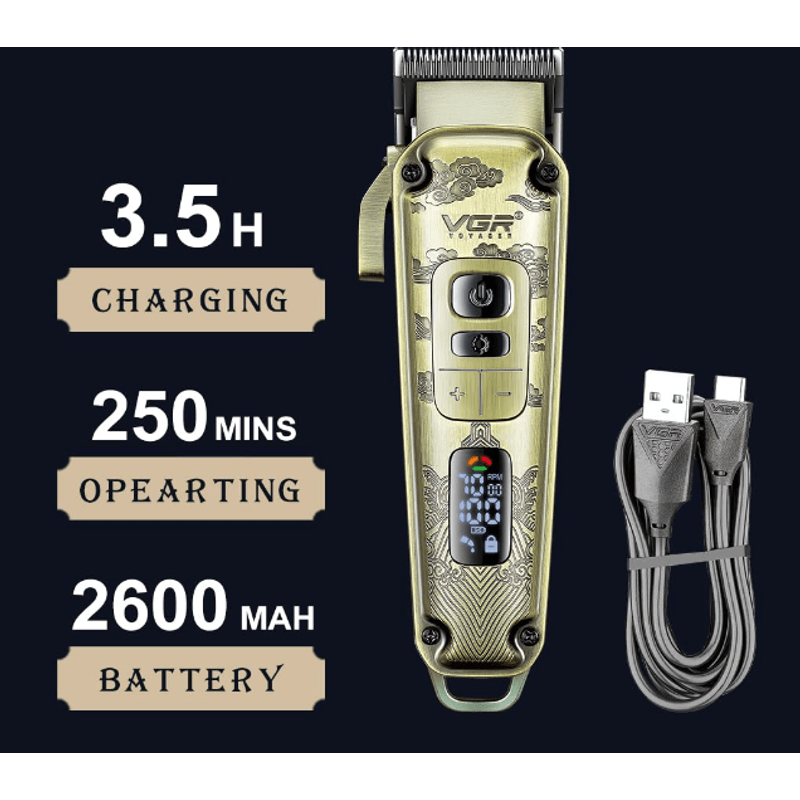 Ingrijire personala si Cosmetice - Aparate & accesorii ingrijire personala - Aparate de ras si tuns - Aparate de tuns - Aparat de tuns cu carcasa metalica premium VGR V 005 Afisaj LED - Infinity.ro