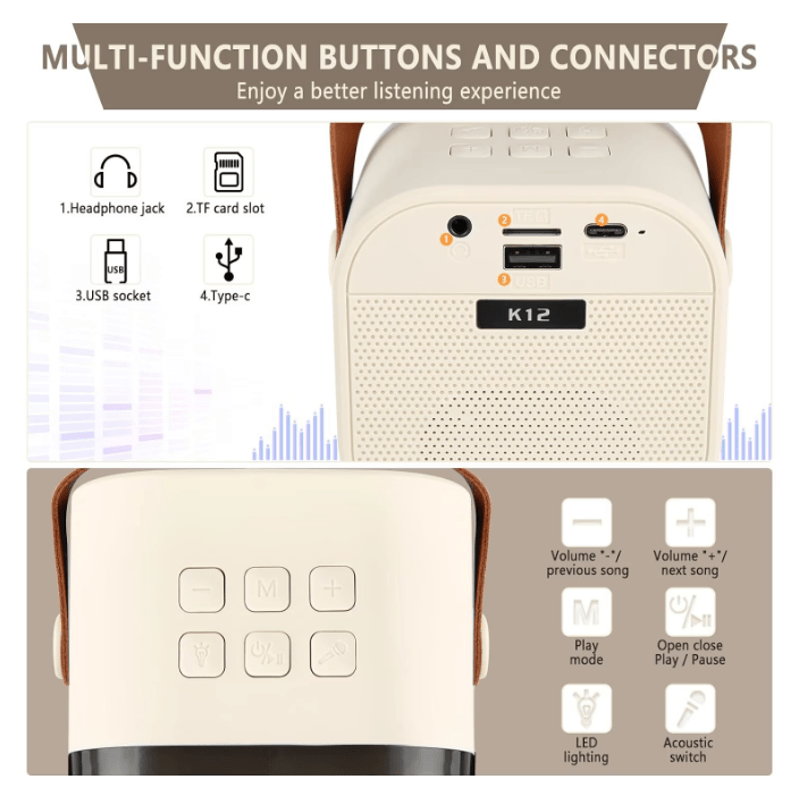 TV, Audio-Video si Foto - Accesorii TV si audio - Microfoane - Set 2 Microfoane Karaoke cu boxa portabila K12 - Infinity.ro