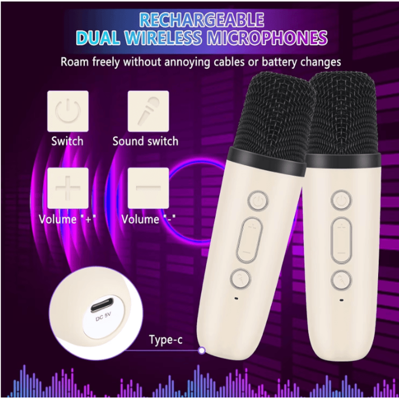 TV, Audio-Video si Foto - Accesorii TV si audio - Microfoane - Set 2 Microfoane Karaoke cu boxa portabila K12 - Infinity.ro