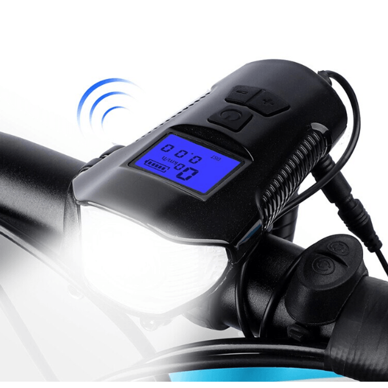 Casa si Gradina - Corpuri si surse de iluminat - Iluminat exterior - Lanterne - Lanterna de Bicicleta FY317 cu Claxon si Kilometraj DIGITAL - Infinity.ro