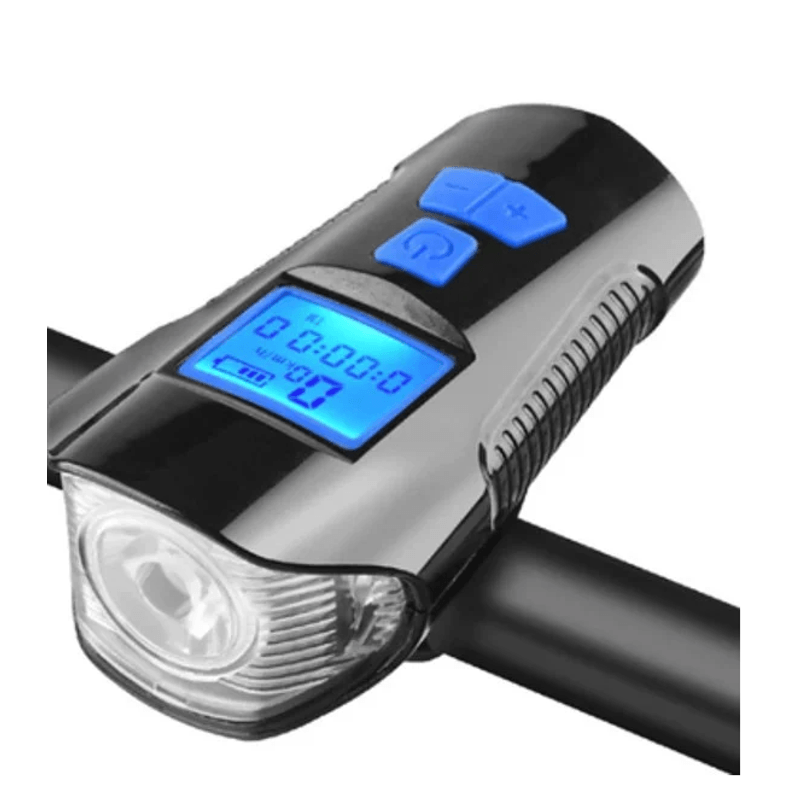 Casa si Gradina - Corpuri si surse de iluminat - Iluminat exterior - Lanterne - Lanterna de Bicicleta FY317 cu Claxon si Kilometraj DIGITAL - Infinity.ro