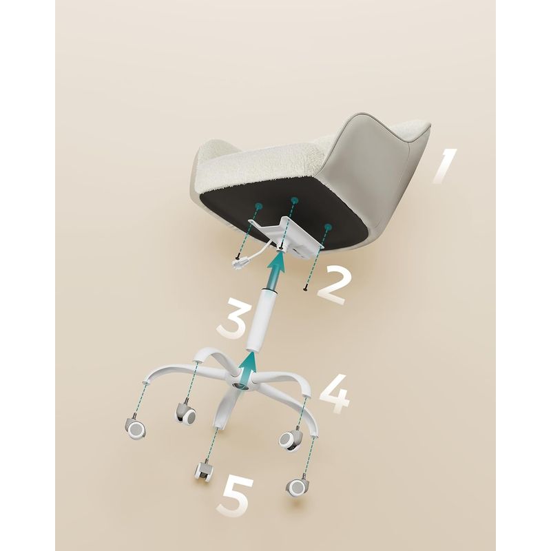 Casa si Gradina - Mobilier - Scaune si fotolii - Scaune - Scaun birou rotativ, reglabil pe inaltime, material sherpa si PU, cadru otel, 64x64x78-88cm, bej - Infinity.ro