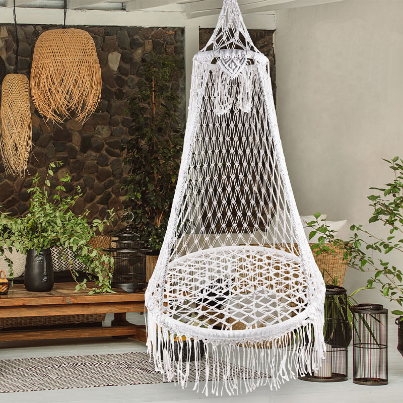 Casa si Gradina - Gradina si terasa - Balansoare si hamace - Balansoare - (DL) Scaun rotund tip leagan suspendat, model cuib, 80x140cm, maxim 120kg, bej - Infinity.ro