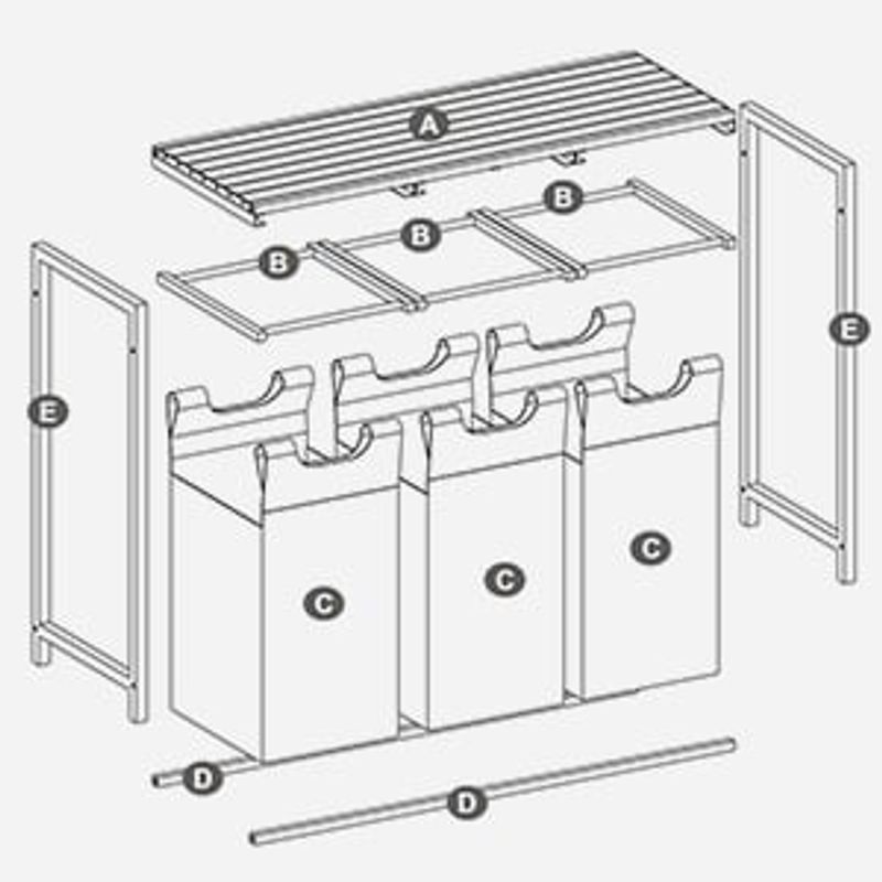 Market - Spalare si intretinere rufe - Uscatoare de rufe si accesorii - Cos de rufe, 3 compartimente, saci de rufe detasabili, raft, cadru metalic, 3x38L, 93x33x72 cm, maro rustic si negru - Infinity.ro