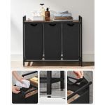 Market - Spalare si intretinere rufe - Uscatoare de rufe si accesorii - Cos de rufe, 3 compartimente, saci de rufe detasabili, raft, cadru metalic, 3x38L, 93x33x72 cm, maro rustic si negru - Infinity.ro