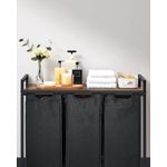 Market - Spalare si intretinere rufe - Uscatoare de rufe si accesorii - Cos de rufe, 3 compartimente, saci de rufe detasabili, raft, cadru metalic, 3x38L, 93x33x72 cm, maro rustic si negru - Infinity.ro