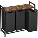 Market - Spalare si intretinere rufe - Uscatoare de rufe si accesorii - Cos de rufe, 3 compartimente, saci de rufe detasabili, raft, cadru metalic, 3x38L, 93x33x72 cm, maro rustic si negru - Infinity.ro