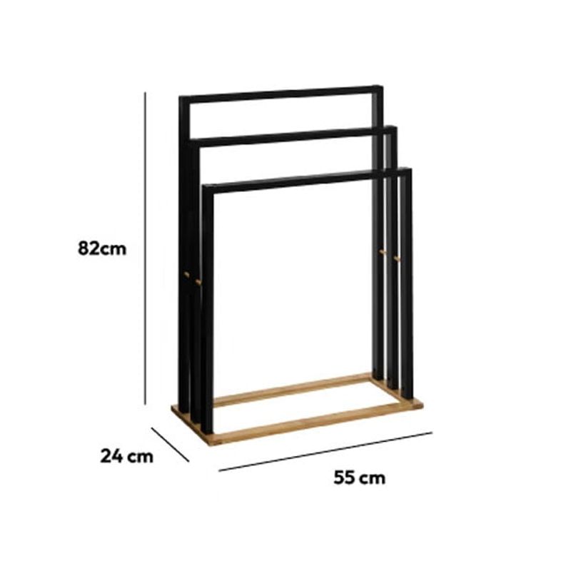 Casa si Gradina - Sanitare - Suporturi si accesorii baie - Suporturi baie - Suport prosoape 5Five Natureo cu 3 brate, 55x24x82 cm, MDF si bambus, negru - Infinity.ro