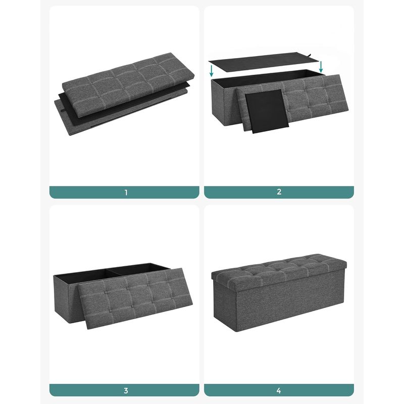 Casa si Gradina - Mobilier - Scaune si fotolii - Fotolii - Bancheta pliabila cu spatiu de depozitare 110x38x38 cm, MDF si material textil, capacitate 300 kg, gri inchis - Infinity.ro