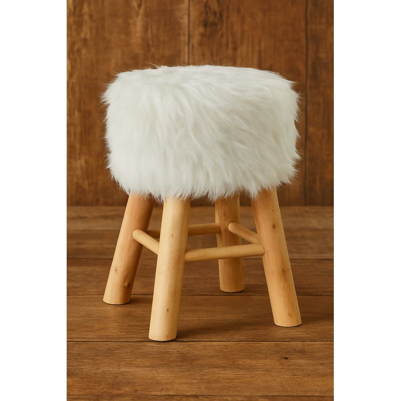 Casa si Gradina - Mobilier - Scaune si fotolii - Tabureti - Taburet Atmosphera Oslo cu efect de blana, 42 cm, alb - Infinity.ro